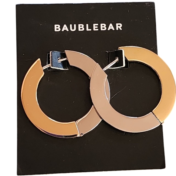 BaubleBar Two-Tone Chunky Hoop Earrings Gold & Silver Geometric Statement - Picture 1 of 5
